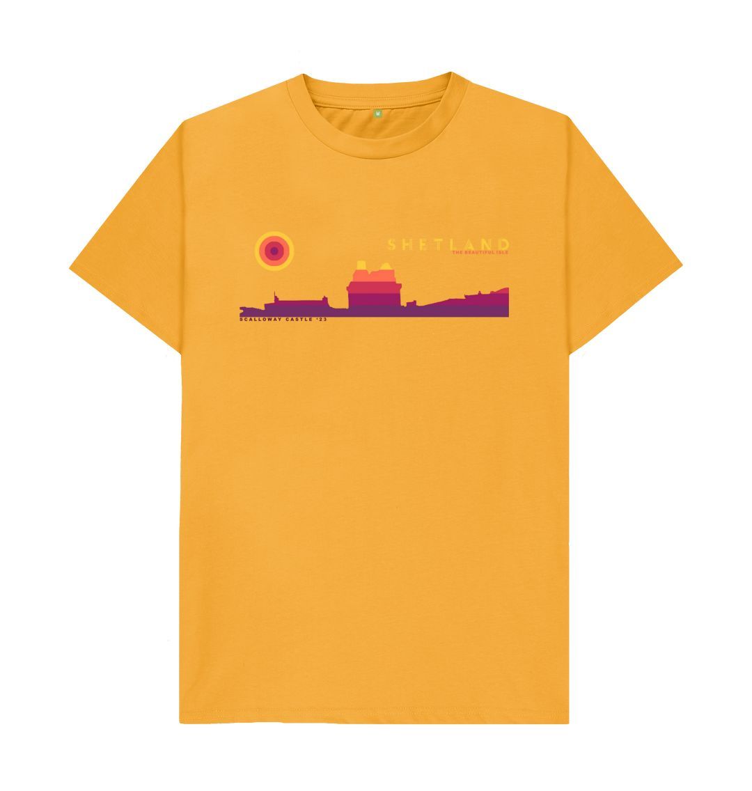 Mustard Scalloway Castle Sunset Mens T-Shirt | Shetland, The Beautiful Isle