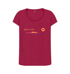 Cherry Clickimin Broch Sunset Womans T-shirt | Shetland, The Beautiful Isle