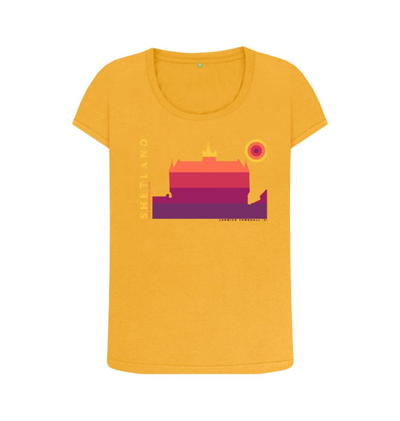 Mustard Lerwick Townhall Sunset Womans T-shirt | Shetland, The Beautiful Isle