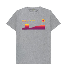Athletic Grey Mousa Broch Sunset mans T-shirt | Shetland, The Beautiful Isle