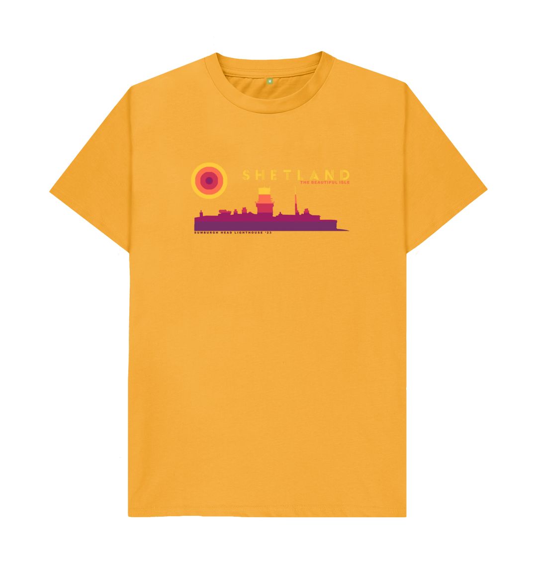 Mustard Sumburgh Lighthouse Sunset Mens T-Shirt | Shetland, The Beautiful Isle