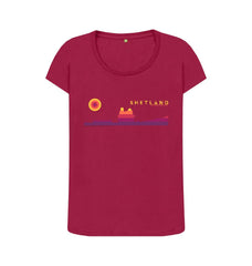 Cherry Scalloway Castle Sunset Womans T-shirt | Shetland, The Beautiful Isle