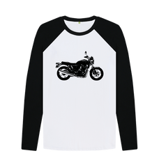 Black-White Vintage Motorbike Long-Sleeved Top