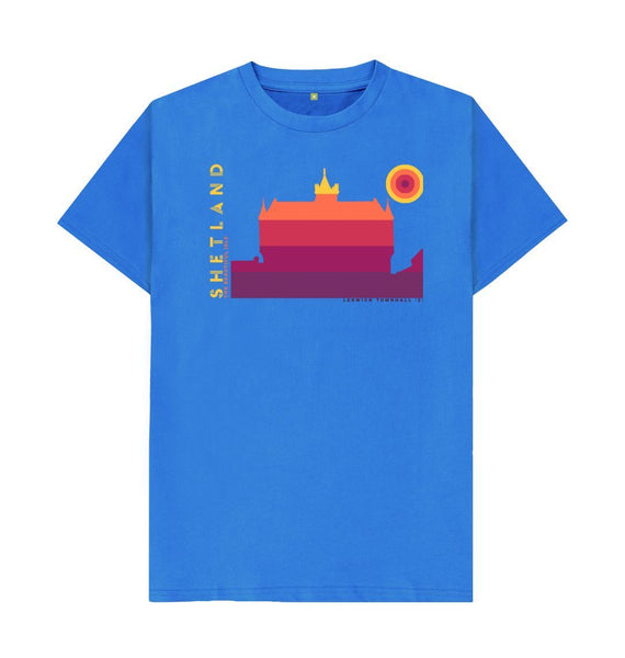 Bright Blue Lerwick Townhall Sunset Mens T-Shirt | Shetland, The Beautiful Isle