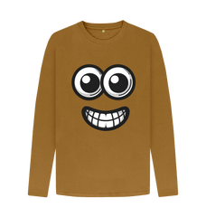 Brown Googly Eyed Smile Mens Long-Sleeved T-shirt