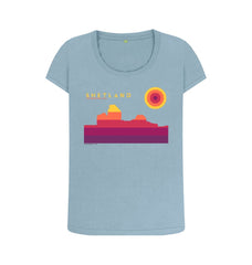 Stone Blue Jarlshof Sunset Womans T-shirt | Shetland, The Beautiful Isle
