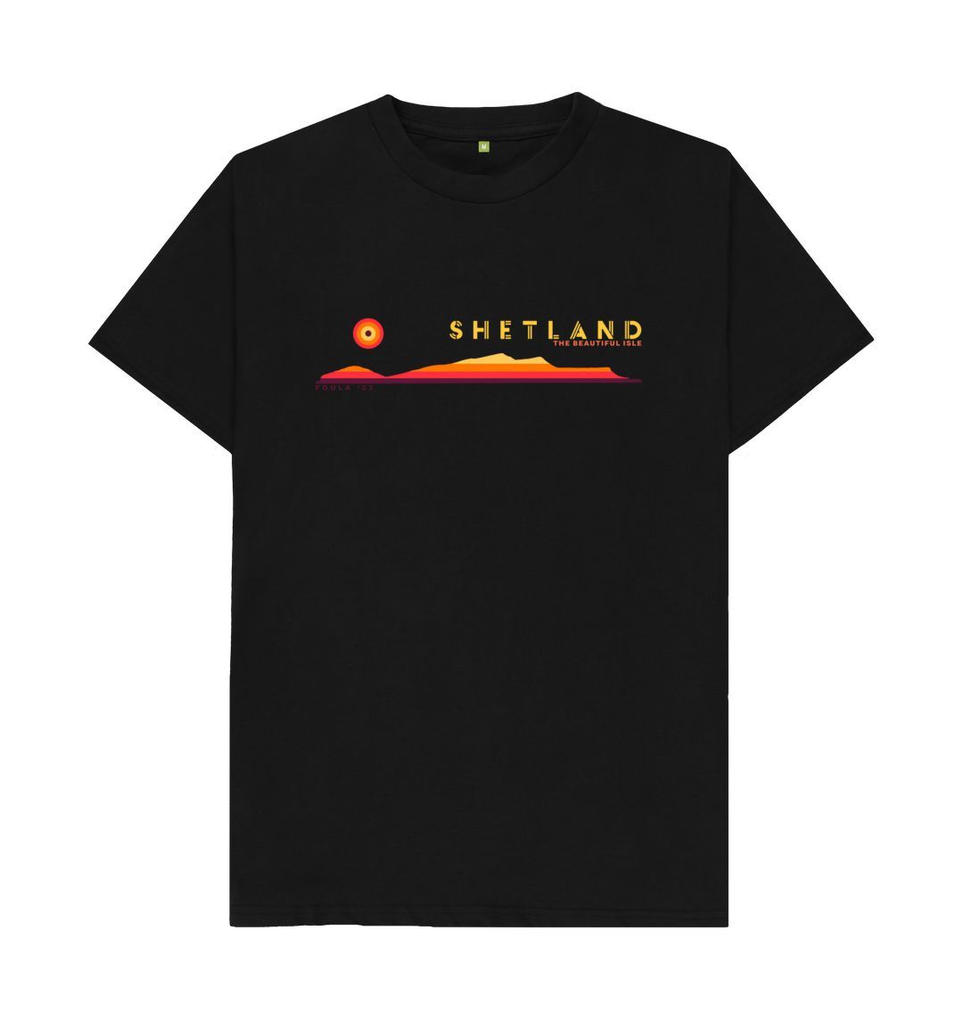 Black Foula Sunset Mens T-Shirt | Shetland, The Beautiful Isle