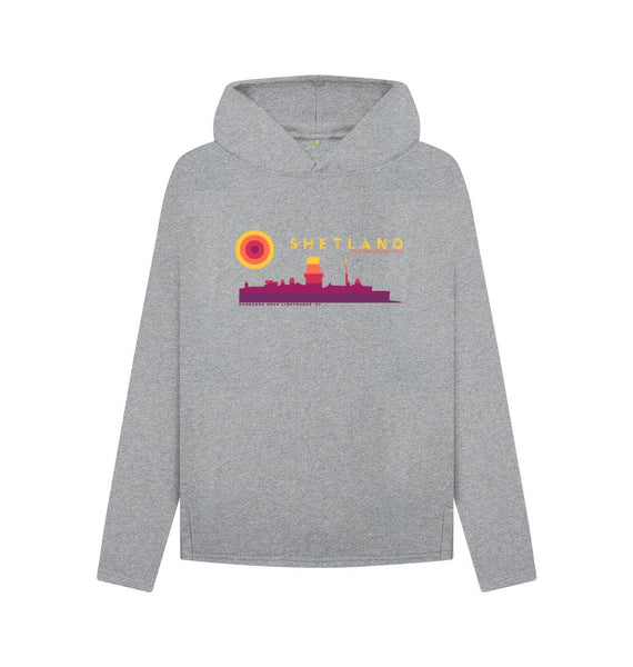 Athletic Grey Sumburgh Lighthouse Sunset Womans Hoody | Shetland, The Beautiful Isle