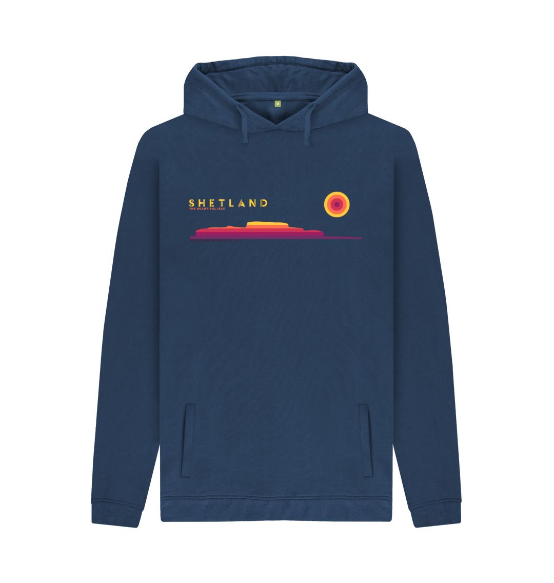 Navy Clickimin Broch Sunset Mens Hoody | Shetland, The Beautiful Isle
