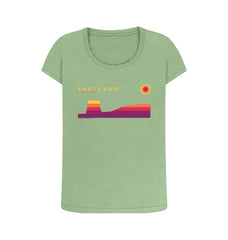 Sage Mousa Broch Sunset Womans T-shirt | Shetland, The Beautiful Isle