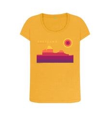 Mustard Jarlshof Sunset Womans T-shirt | Shetland, The Beautiful Isle