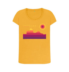 Mustard Jarlshof Sunset Womans T-shirt | Shetland, The Beautiful Isle