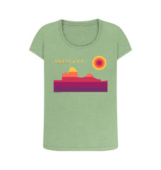 Sage Jarlshof Sunset Womans T-shirt | Shetland, The Beautiful Isle