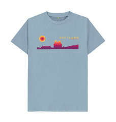 Stone Blue Scalloway Castle Sunset Mens T-Shirt | Shetland, The Beautiful Isle