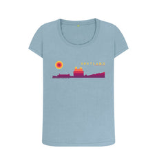 Stone Blue Scalloway Castle Sunset Womans T-shirt | Shetland, The Beautiful Isle