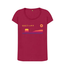 Cherry Mousa Broch Sunset Womans T-shirt | Shetland, The Beautiful Isle