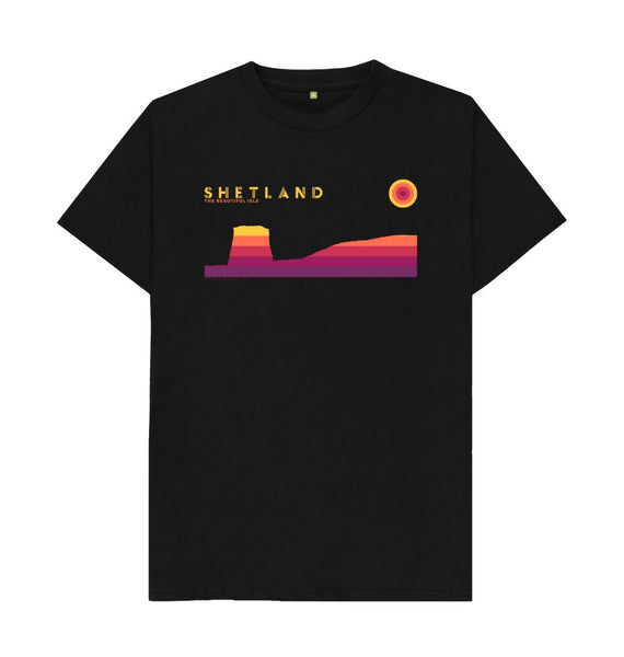 Black Mousa Broch Sunset mans T-shirt | Shetland, The Beautiful Isle
