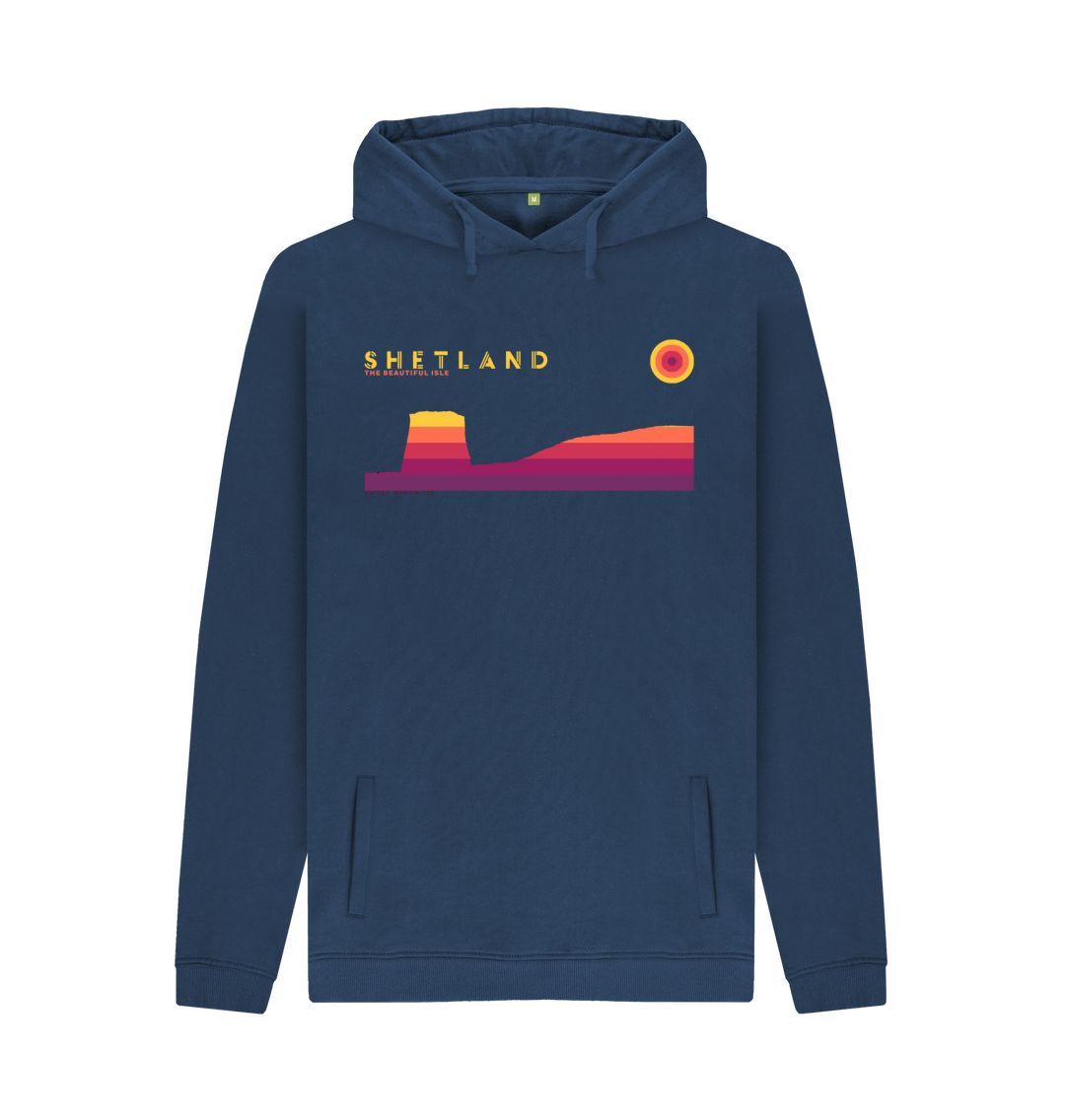 Navy Mousa Broch Sunset Mens Hoody | Shetland, The Beautiful Isle