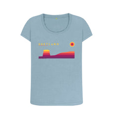 Stone Blue Mousa Broch Sunset Womans T-shirt | Shetland, The Beautiful Isle