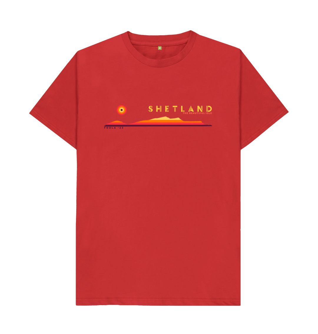 Red Foula Sunset Mens T-Shirt | Shetland, The Beautiful Isle