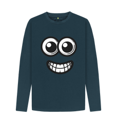 Denim Blue Googly Eyed Smile Mens Long-Sleeved T-shirt