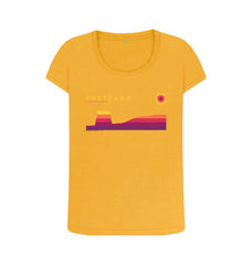 Mustard Mousa Broch Sunset Womans T-shirt | Shetland, The Beautiful Isle