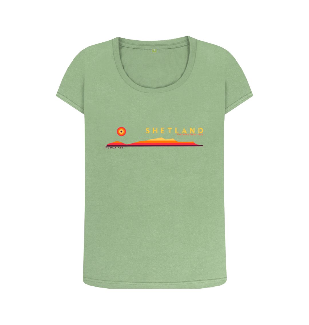 Sage Foula Sunset Womans T-shirt | Shetland, The Beautiful Isle