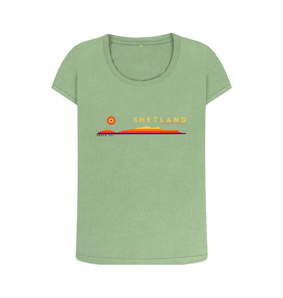Sage Foula Sunset Womans T-shirt | Shetland, The Beautiful Isle