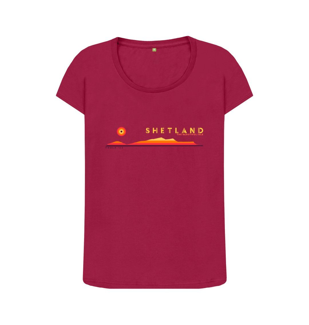 Cherry Foula Sunset Womans T-shirt | Shetland, The Beautiful Isle