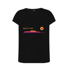 Black Clickimin Broch Sunset Womans T-shirt | Shetland, The Beautiful Isle