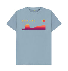 Stone Blue Mousa Broch Sunset mans T-shirt | Shetland, The Beautiful Isle