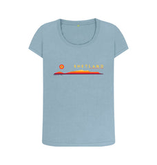 Stone Blue Foula Sunset Womans T-shirt | Shetland, The Beautiful Isle