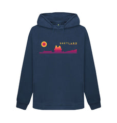 Navy Blue Scalloway Castle Sunset Womans Hoody