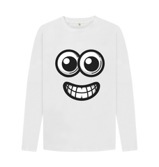 White Googly Eyed Smile Mens Long-Sleeved T-shirt