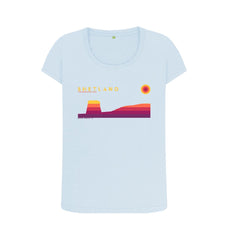 Sky Blue Mousa Broch Sunset Womans T-shirt | Shetland, The Beautiful Isle
