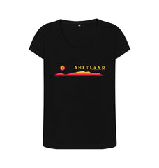 Black Foula Sunset Womans T-shirt | Shetland, The Beautiful Isle