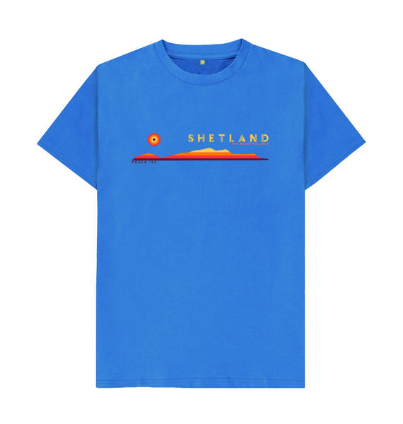 Bright Blue Foula Sunset Mens T-Shirt | Shetland, The Beautiful Isle