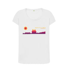 White Scalloway Castle Sunset Womans T-shirt | Shetland, The Beautiful Isle