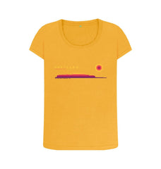 Mustard Clickimin Broch Sunset Womans T-shirt | Shetland, The Beautiful Isle