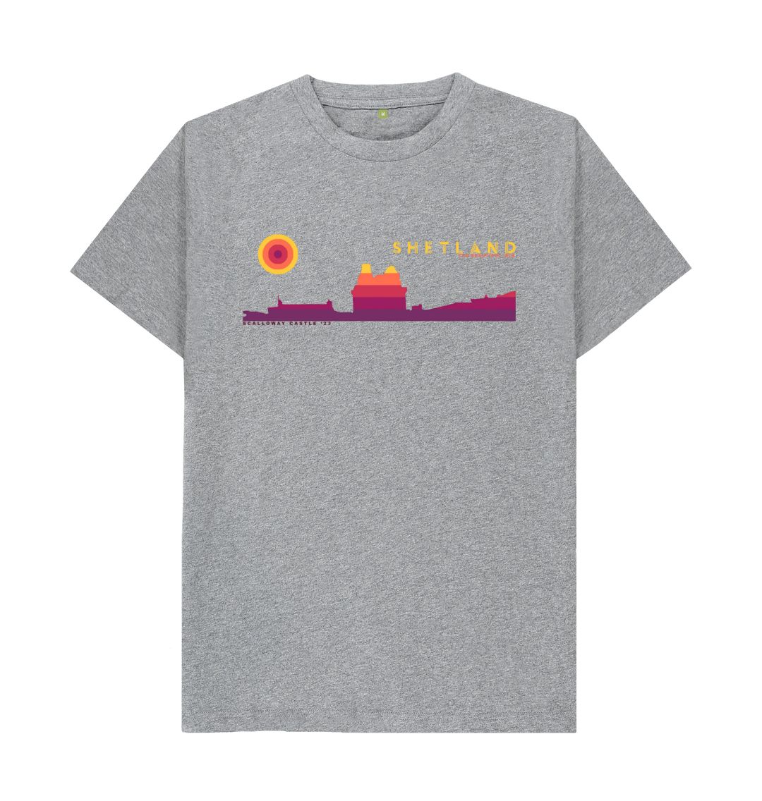 Athletic Grey Scalloway Castle Sunset Mens T-Shirt | Shetland, The Beautiful Isle